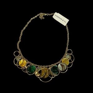 Stephan & Co. Gold Tone Metal & Shell Circle Charm Like Bangle Necklace